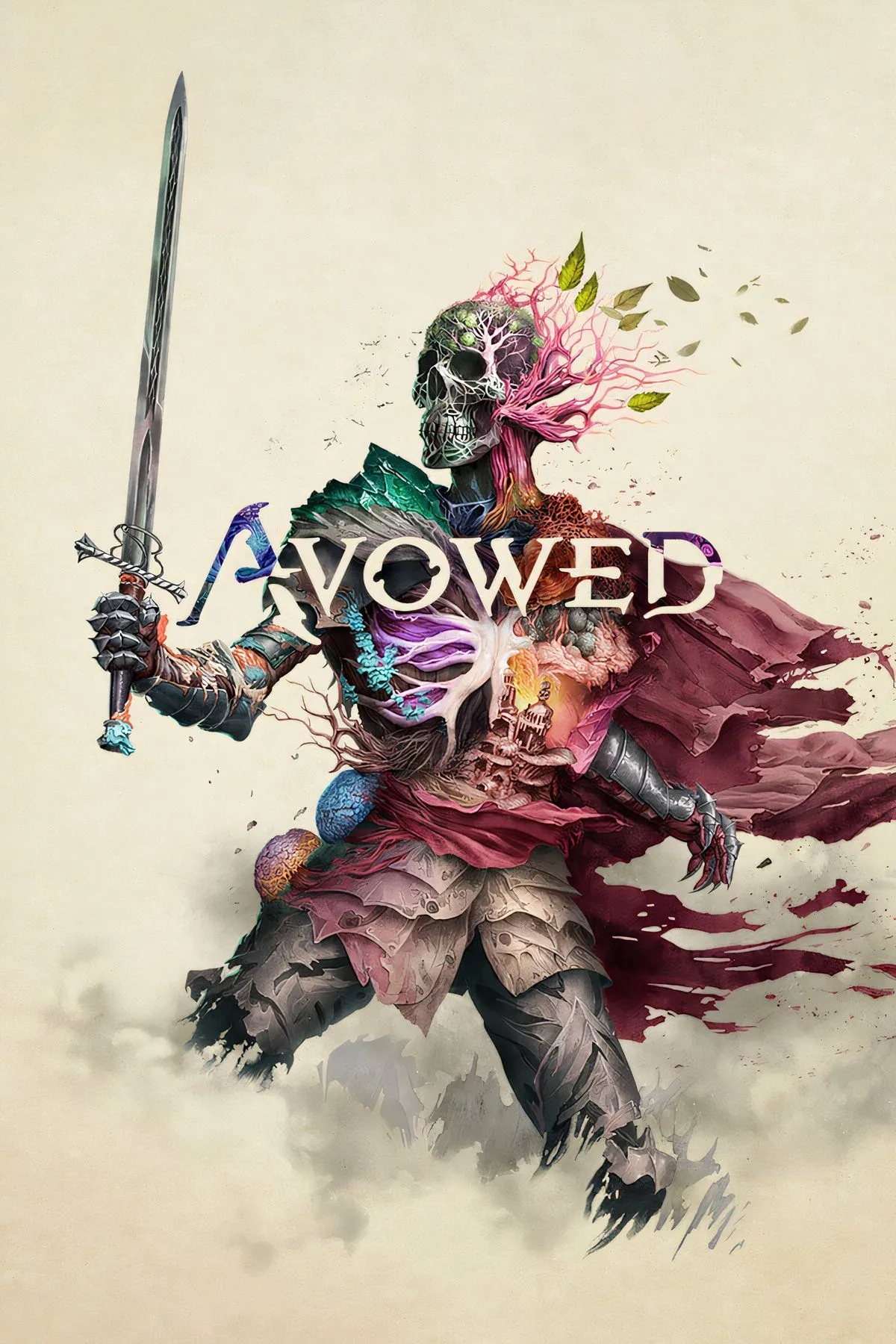 Ảnh bìa game Avowed với nhân vật chính và khung cảnh thế giới giả tưởng