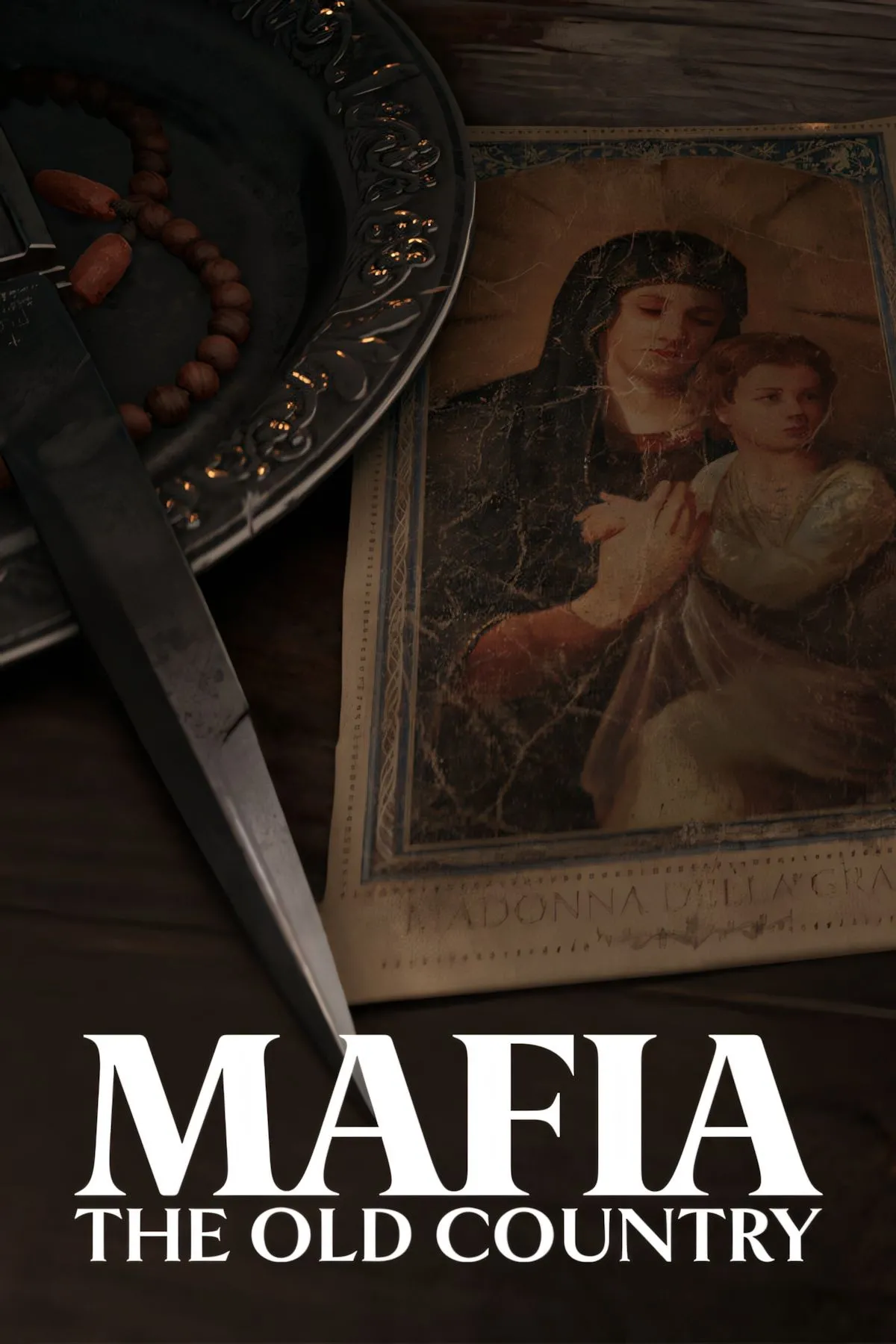 Ảnh bìa game Mafia: The Old Country với tông màu tối và phong cách nghệ thuật cổ điển
