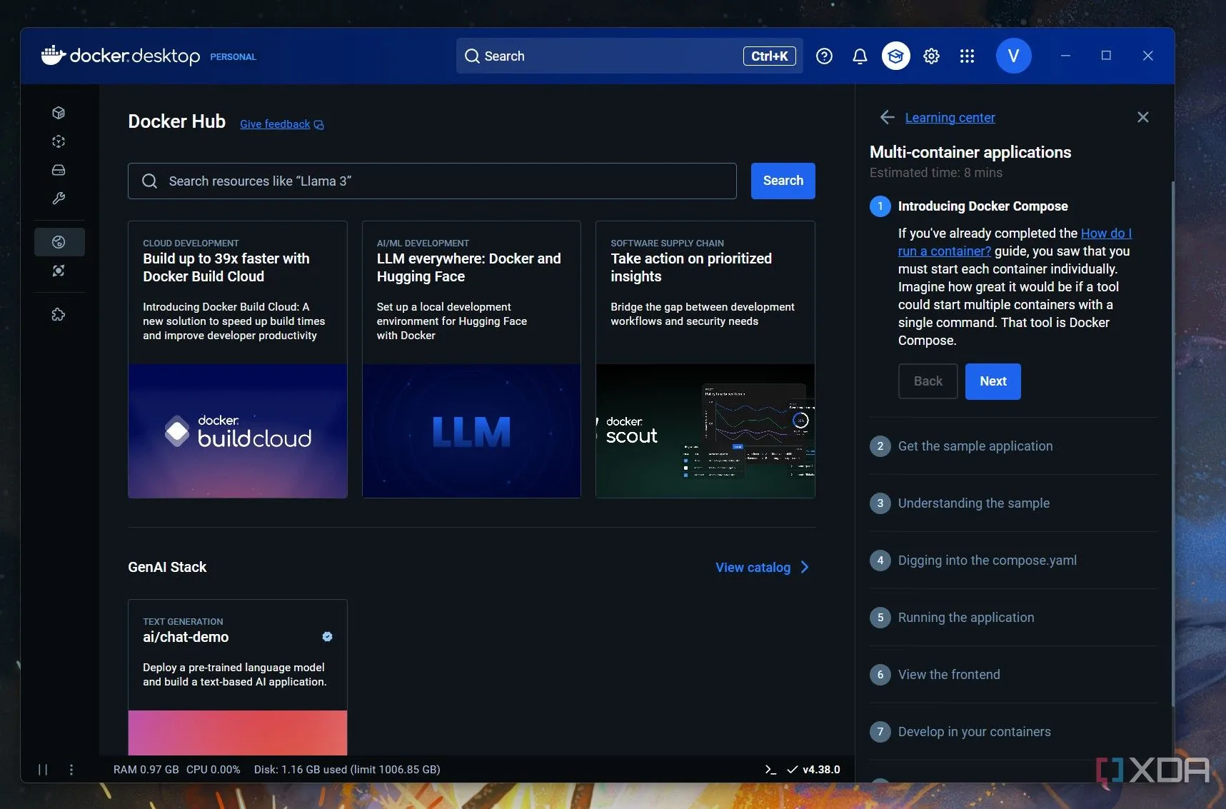 Ảnh chụp màn hình Docker Hub, nền tảng lưu trữ và chia sẻ image container lớn nhất thế giới, nơi cộng đồng nhà phát triển trao đổi tài nguyên.