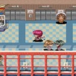 Ảnh chụp màn hình gameplay của Magic Knight Rayearth trên Sega Saturn, hiển thị ba nhân vật chính trong trận chiến.