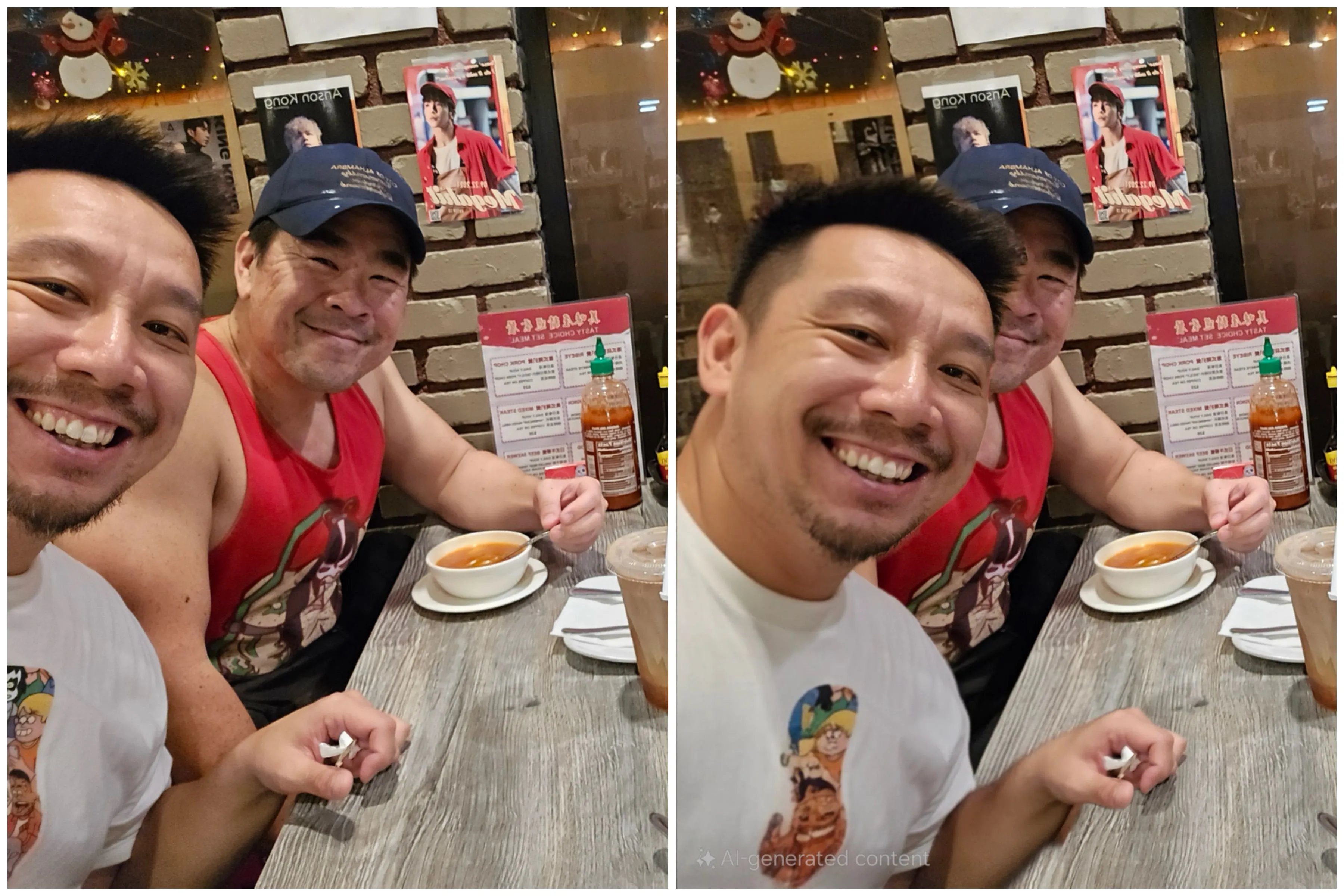 Ảnh selfie gốc (trái) và ảnh được Galaxy AI tạo sinh đầy đủ khuôn mặt (phải) trên S25 Ultra