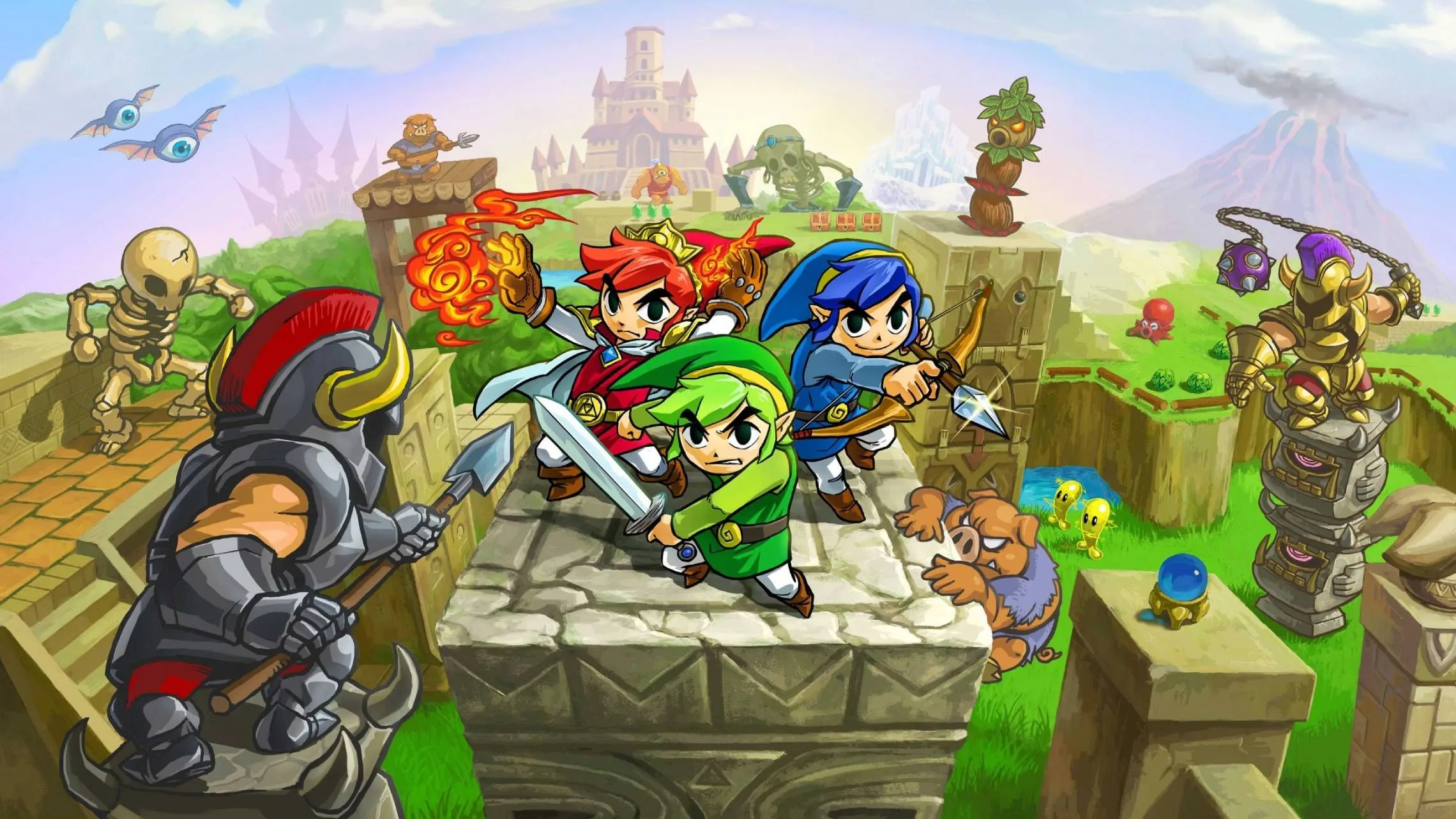 Ba Link hợp sức chiến đấu trong ảnh artwork chính thức của The Legend of Zelda: Tri Force Heroes