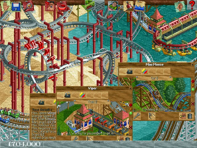 Bản dựng RollerCoaster Tycoon ban đầu với những nhân vật khách tham quan