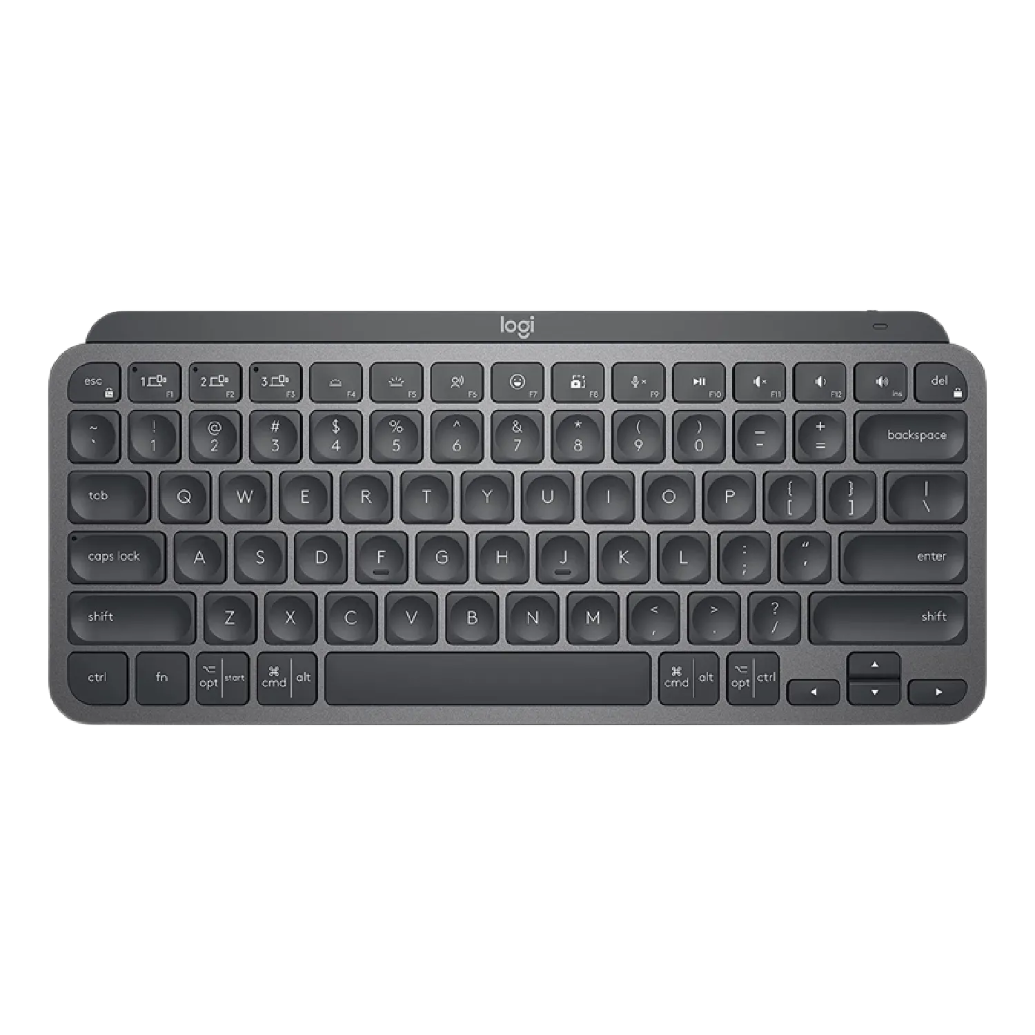 Bàn phím không dây Logitech MX Keys Mini màu đen với thiết kế nhỏ gọn và các phím tròn hõm công thái học