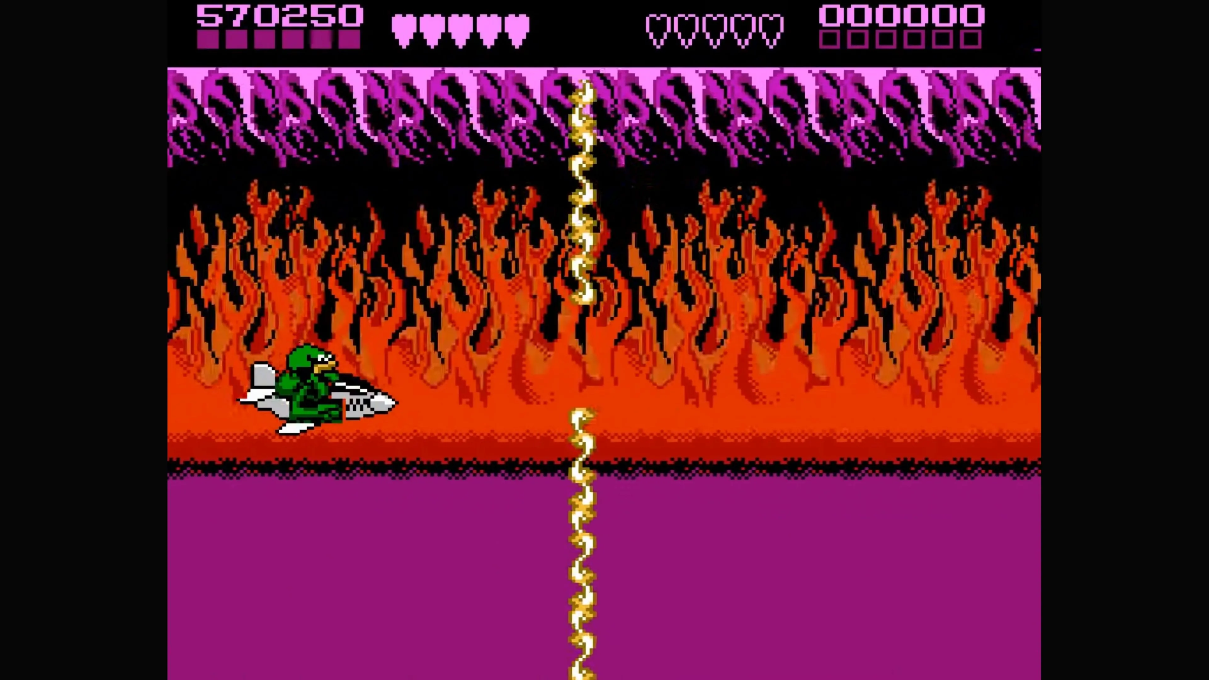 Battletoads Zitz và Rash nhảy qua chướng ngại vật trong màn chơi phức tạp