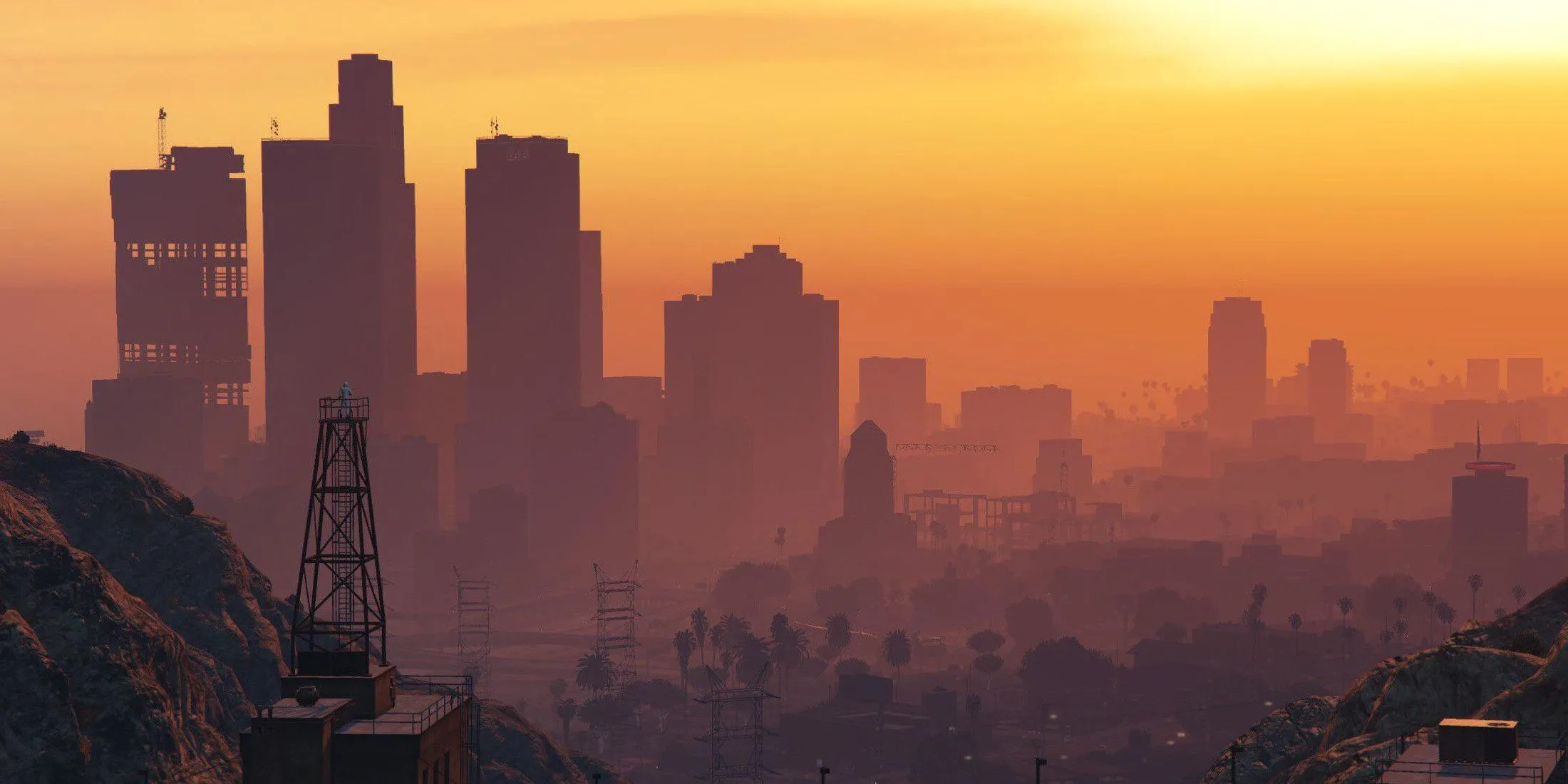 Bầu trời đêm rực rỡ của Los Santos trong Grand Theft Auto 6, với đường chân trời đầy ấn tượng.
