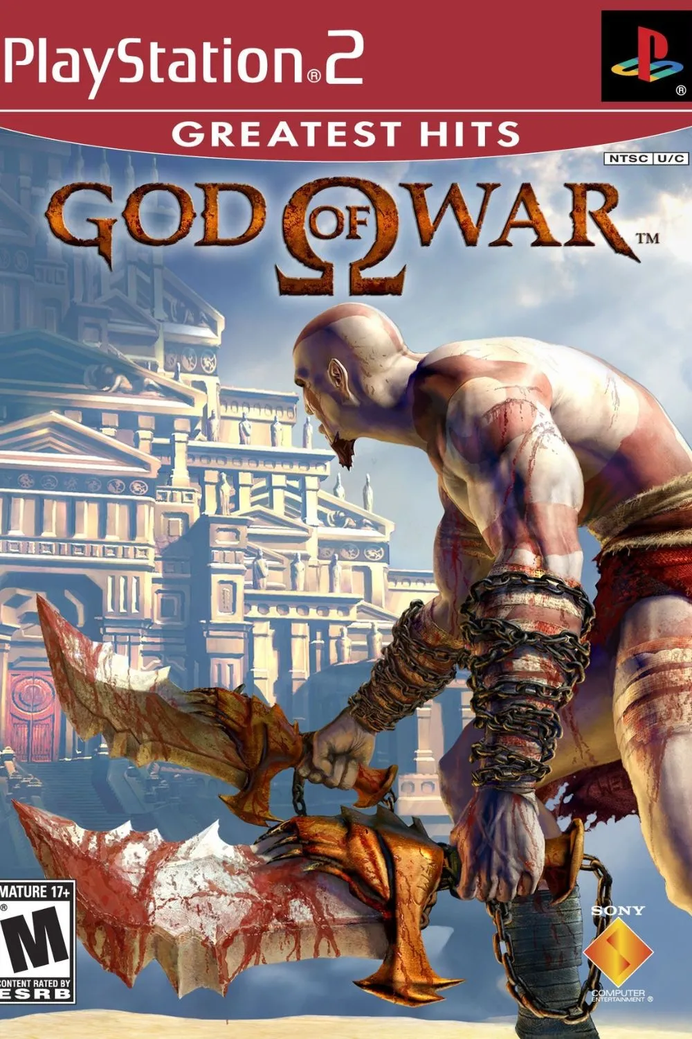 Bìa game God of War (2005) với hình ảnh Kratos đang chiến đấu, thể hiện phong cách hành động chặt chém đặc trưng của series