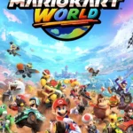 Bìa game Mario Kart World với Mario và Luigi đang đua xe trên đường cao tốc ảo