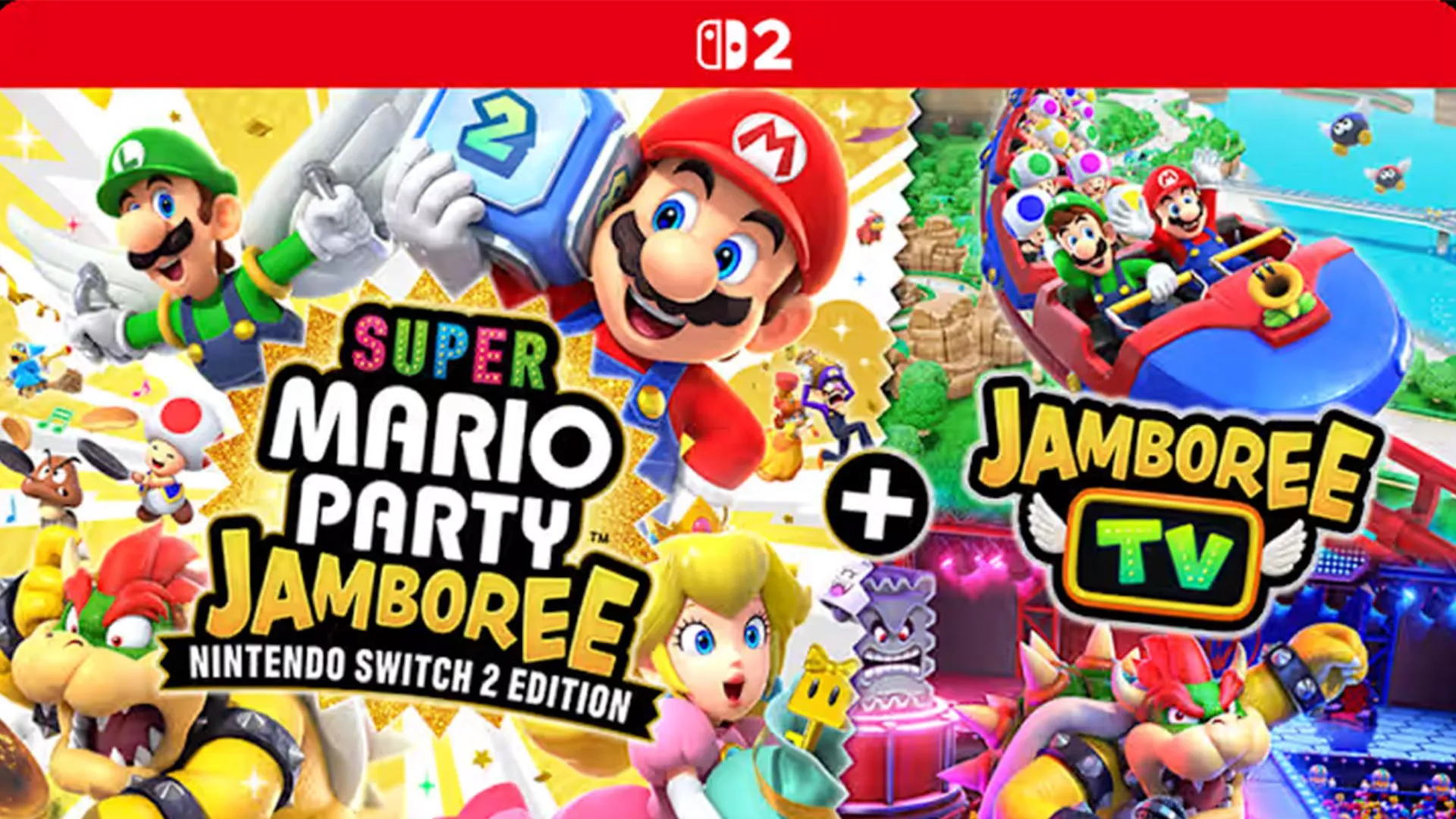 Bìa game Super Mario Party Jamboree - Nintendo Switch 2 Edition, hứa hẹn nhiều tính năng mới và nâng cấp đồ họa trên hệ máy Switch 2.