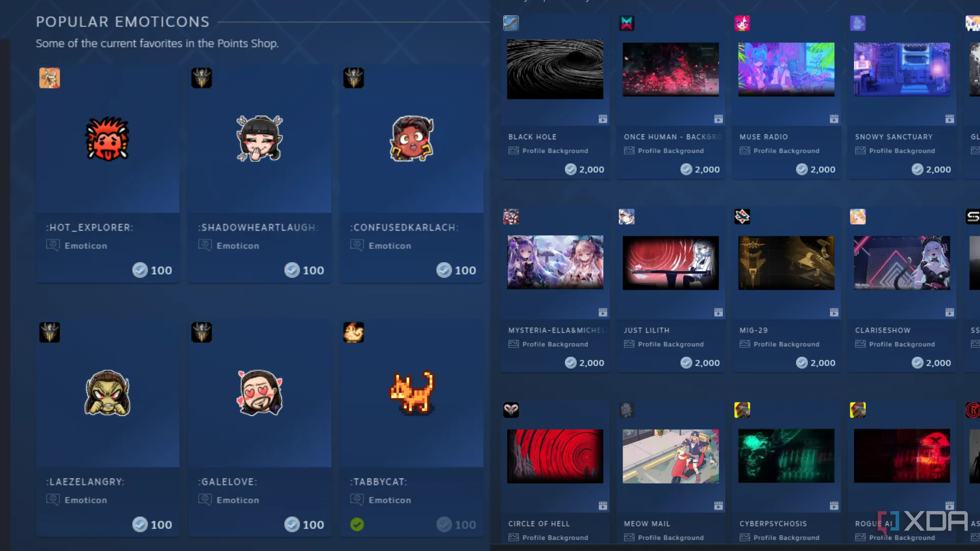 Biểu tượng cảm xúc và hình nền hồ sơ trong Cửa hàng Steam Points