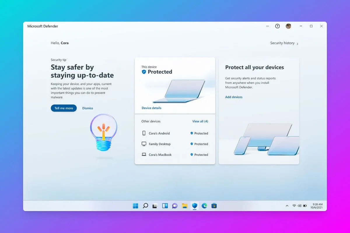 Biểu tượng lá chắn của Microsoft Defender Antivirus thể hiện khả năng bảo vệ của hệ thống