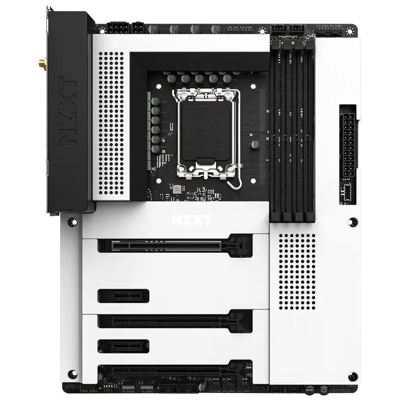 Bo mạch chủ NZXT N7 Z790 màu trắng với vỏ kim loại tinh tế, hỗ trợ CPU Intel Gen 12/13/14