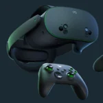 Bộ sản phẩm Meta Quest 3S Xbox Edition với tai nghe VR màu đen xanh và tay cầm điều khiển Xbox đi kèm.