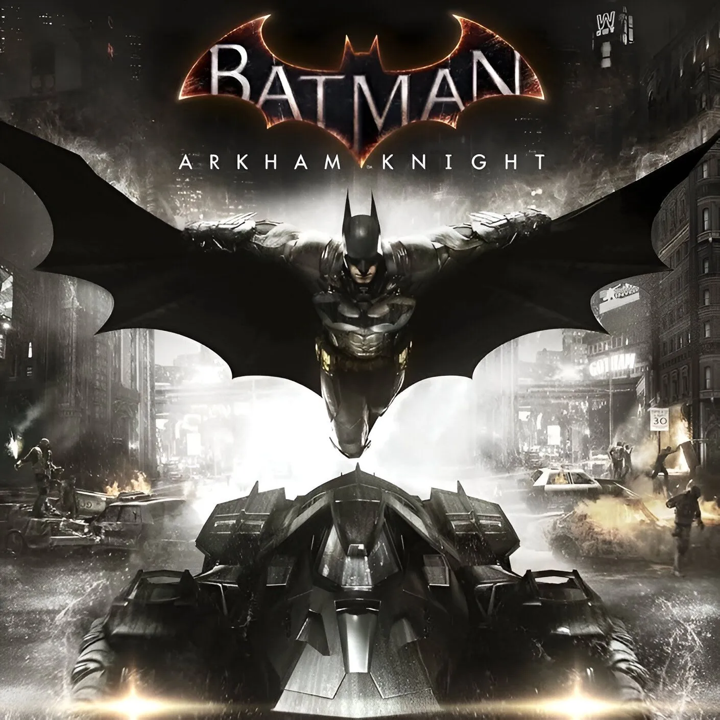 Bộ sưu tập game Batman: Arkham Knight và các phần trước đó, với logo Batman và biểu tượng game nổi bật.
