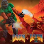 Bộ sưu tập game Doom I và Doom II, thể hiện hình ảnh nhân vật Doom Slayer mạnh mẽ trên nền địa ngục, tượng trưng cho bản remaster đồ họa được nâng cấp.
