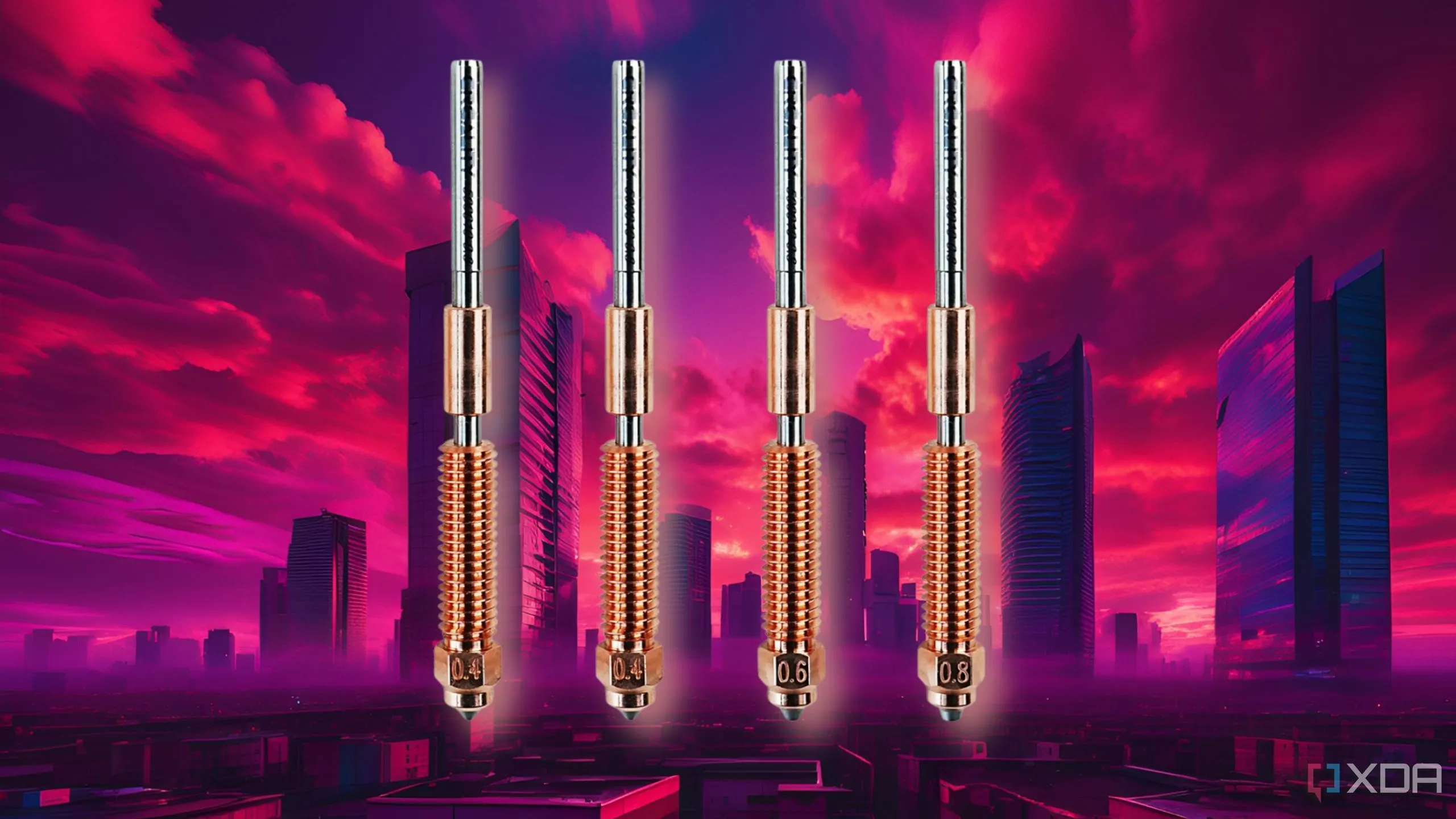 Các loại vòi phun in 3D với đường kính khác nhau, từ 0.2mm cho chi tiết nhỏ đến 0.8mm hoặc lớn hơn để tăng tốc độ in và độ bền cấu trúc.
