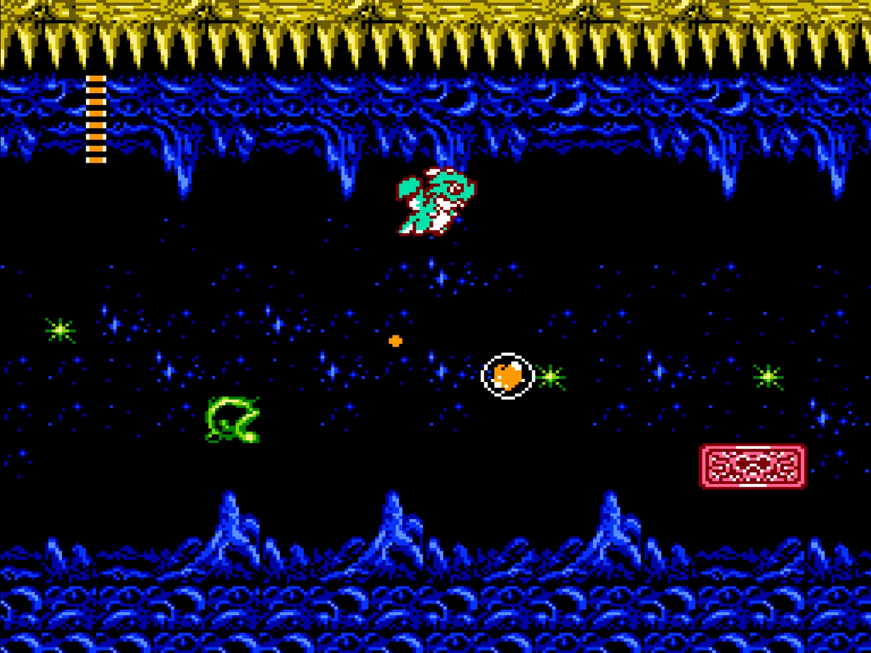Các nhân vật chính khác nhau trong game Little Samson trên NES đang chiến đấu trong một màn chơi