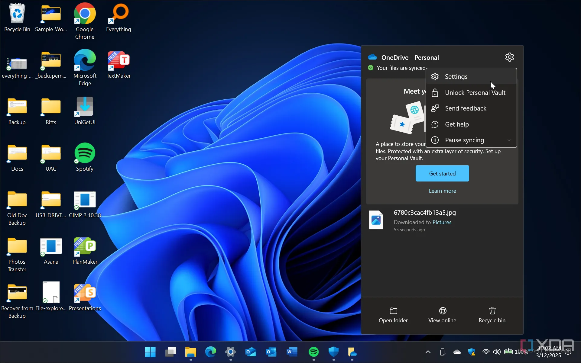 Cài đặt OneDrive trên Windows 11 hiển thị giới hạn dung lượng và chi phí lưu trữ