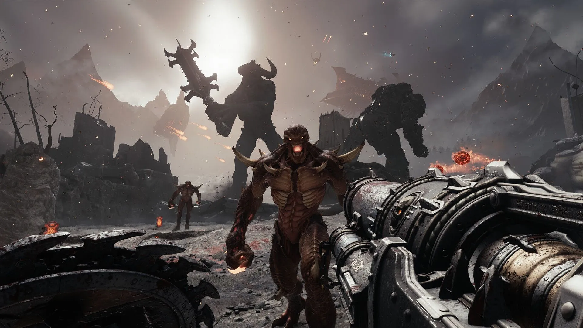 Cận cảnh Doom Slayer với vũ khí mới, sẵn sàng đối mặt với kẻ thù.