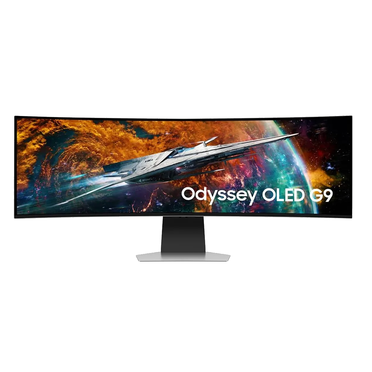 Cận cảnh mặt sau của màn hình gaming Samsung Odyssey OLED G9 (G95SC) với thiết kế hầm hố và đèn RGB