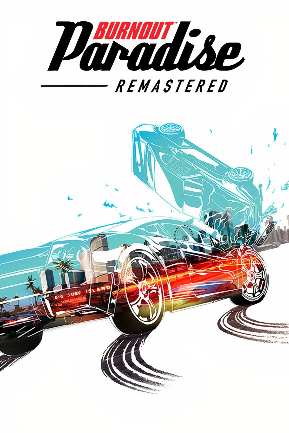 Cảnh chiếc xe đua va chạm và phát nổ hoành tráng trong game Burnout Paradise, minh họa lối chơi đầy hành động và phá hủy.