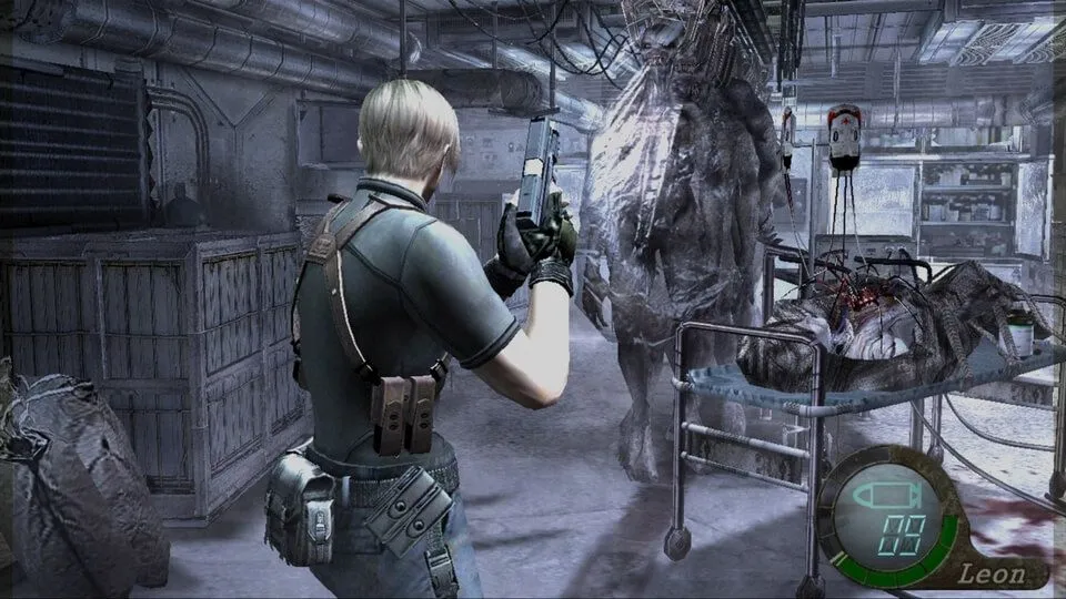 Cảnh chiến đấu trong Resident Evil 4, tựa game thay đổi thể loại shooter góc nhìn thứ ba trên GameCube.