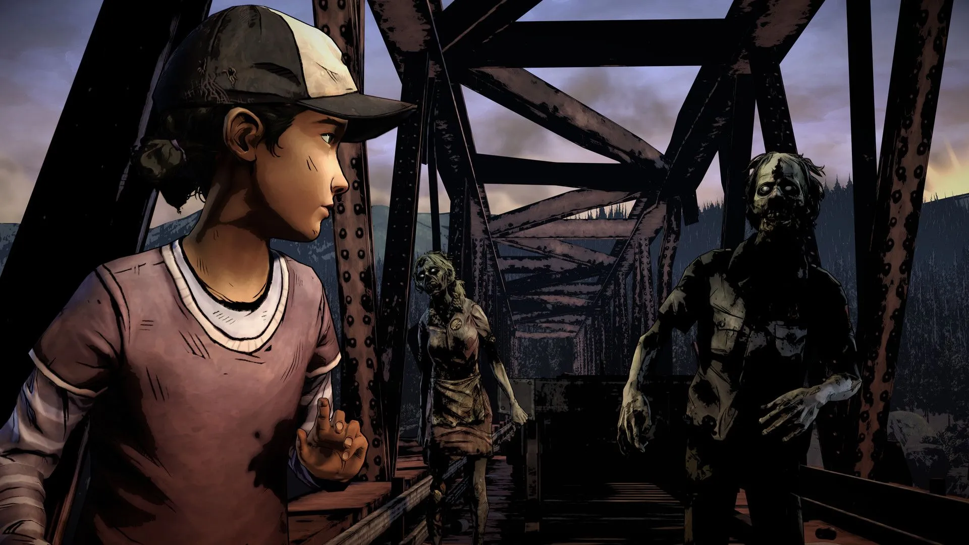 Cảnh Clementine và Lee trong The Walking Dead Telltale, biểu tượng game nhập vai lựa chọn