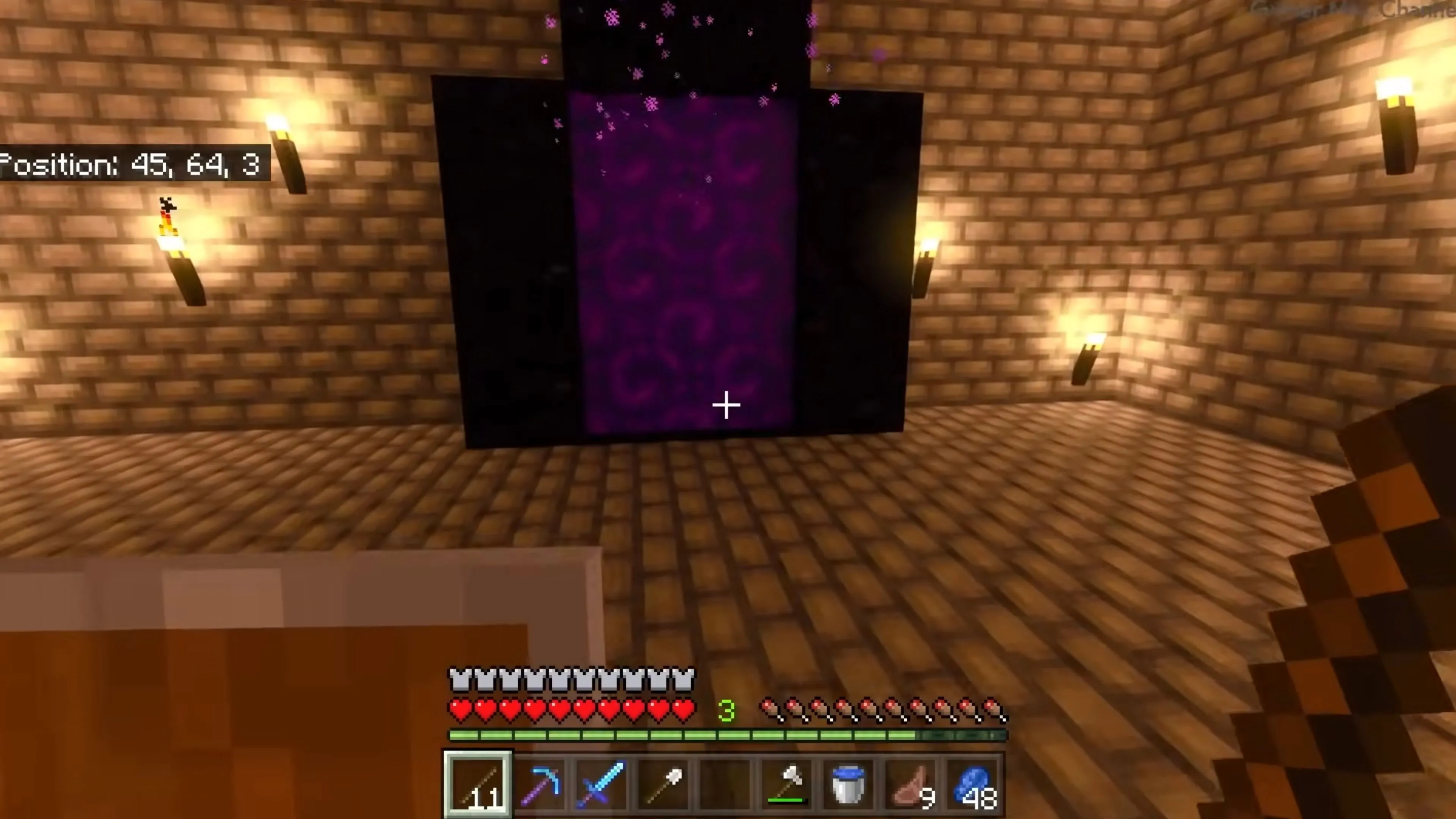 Cảnh đêm trong Minecraft với các khối địa hình phát sáng.
