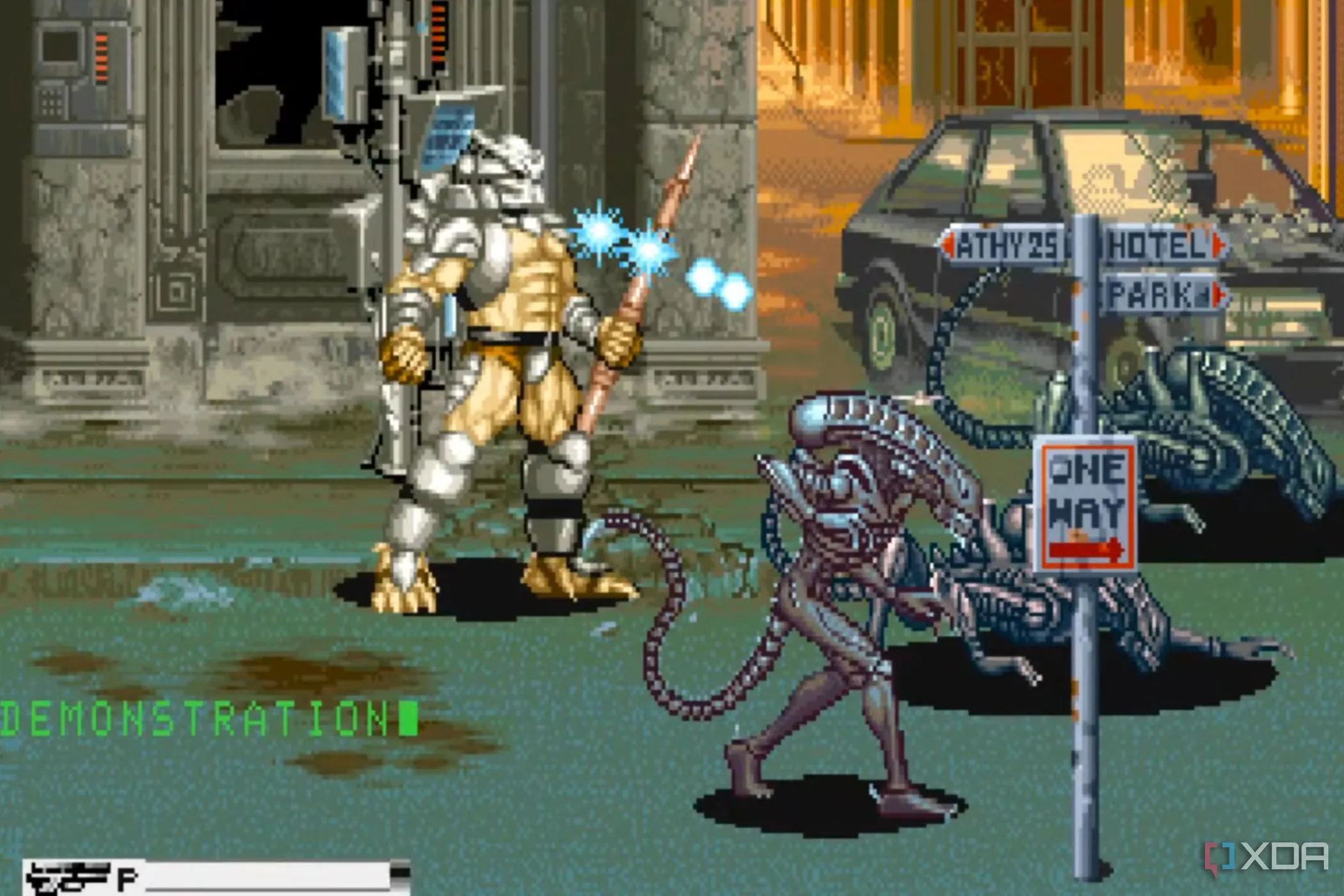 Cảnh hành động kịch tính trong game thùng Alien vs. Predator với Predator và các binh sĩ chống lại Xenomorphs