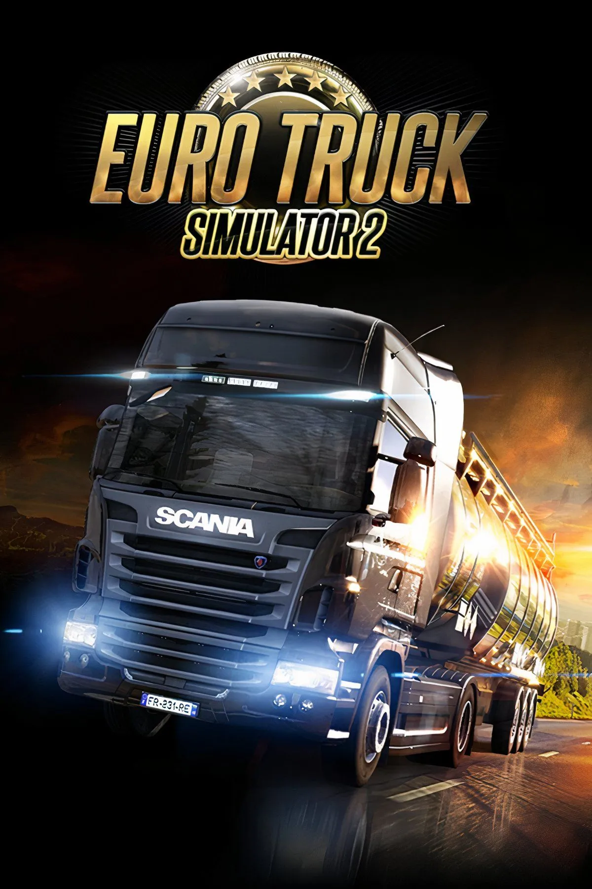 Cảnh một chiếc xe tải lớn đang di chuyển trên đường cao tốc châu Âu trong Euro Truck Simulator 2, biểu tượng của thể loại game mô phỏng lái xe đường dài.