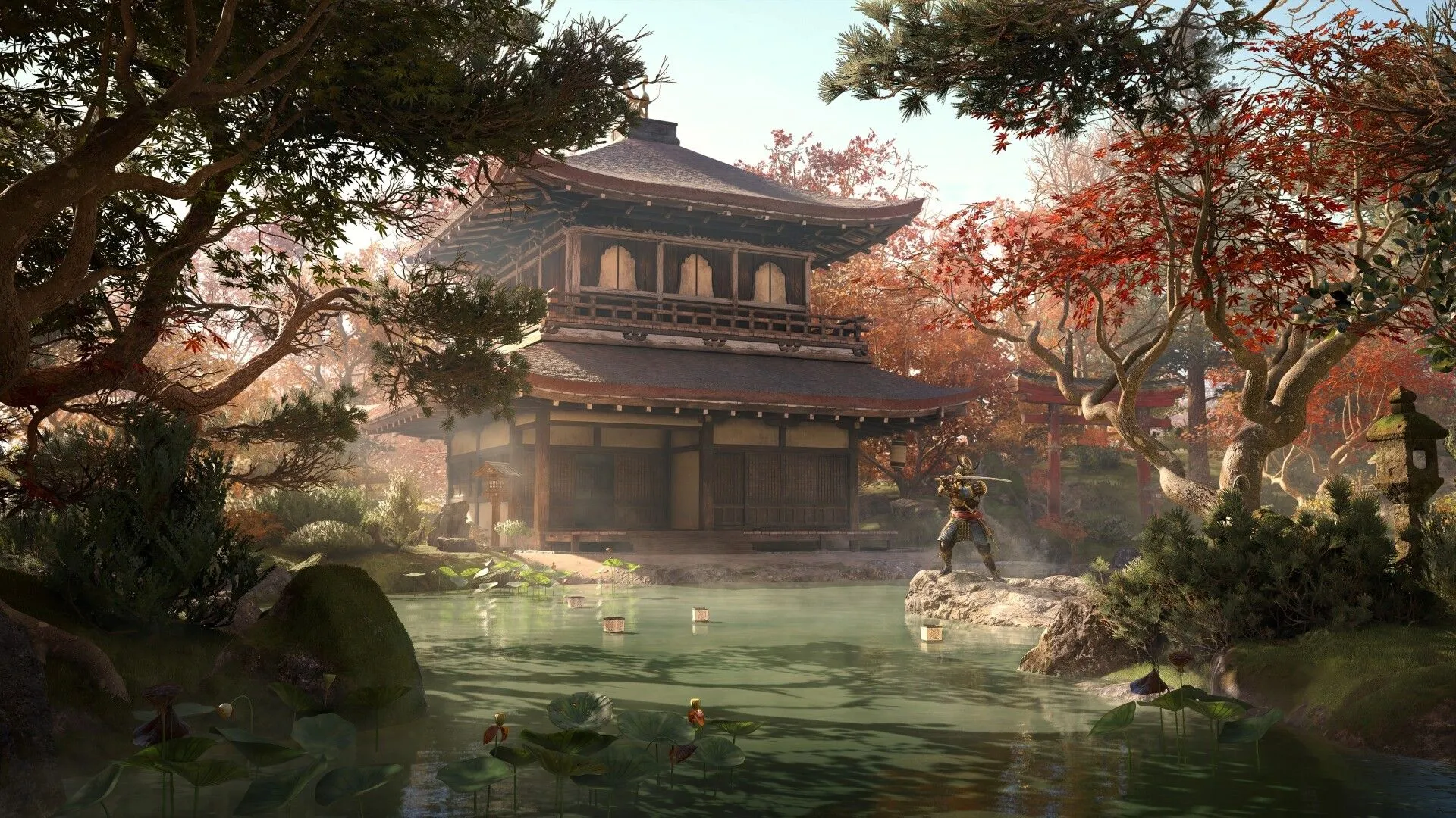 Cảnh Naoe thực hiện pha parkour mượt mà trên mái nhà tại Nhật Bản trong Assassin's Creed Shadows, thể hiện sự linh hoạt của nhân vật.