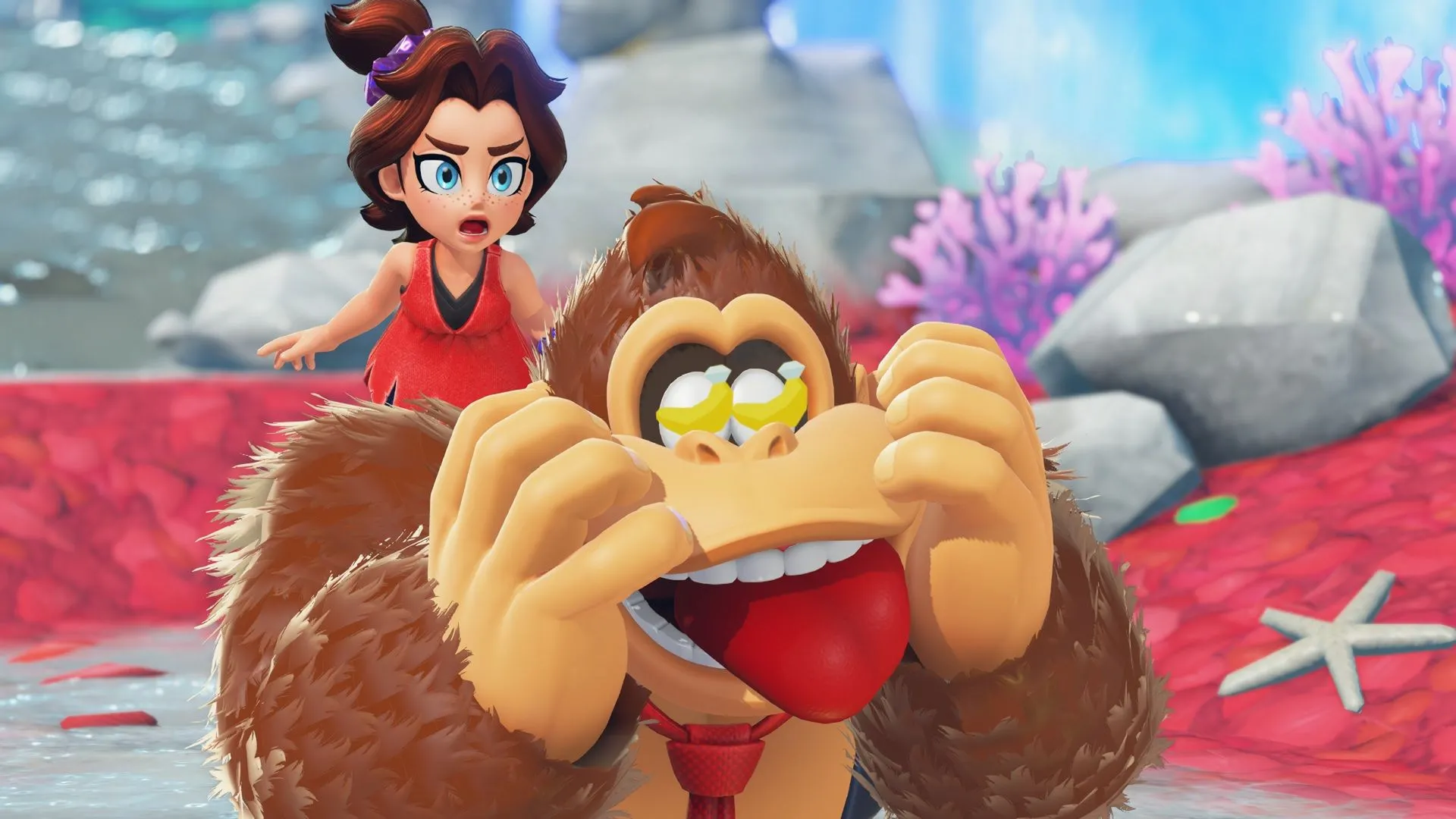 Cảnh quay gameplay Donkey Kong Bananza trên Nintendo Switch 2 với đồ họa ấn tượng