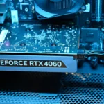 Card đồ họa Nvidia GeForce RTX 4060 trong hệ thống máy tính chơi game, minh họa cho phân khúc giá dự kiến của RTX 5060 Ti.