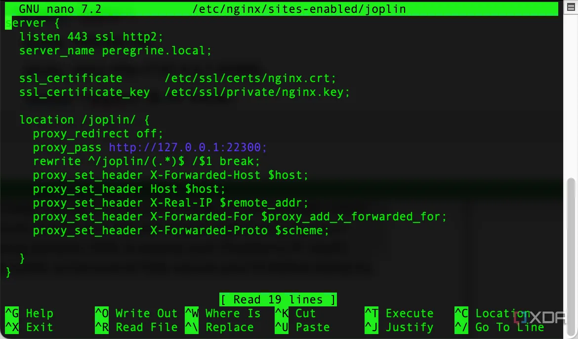 Cấu hình Nginx cho Joplin Server, minh họa việc tự host dữ liệu của Joplin trên máy chủ riêng