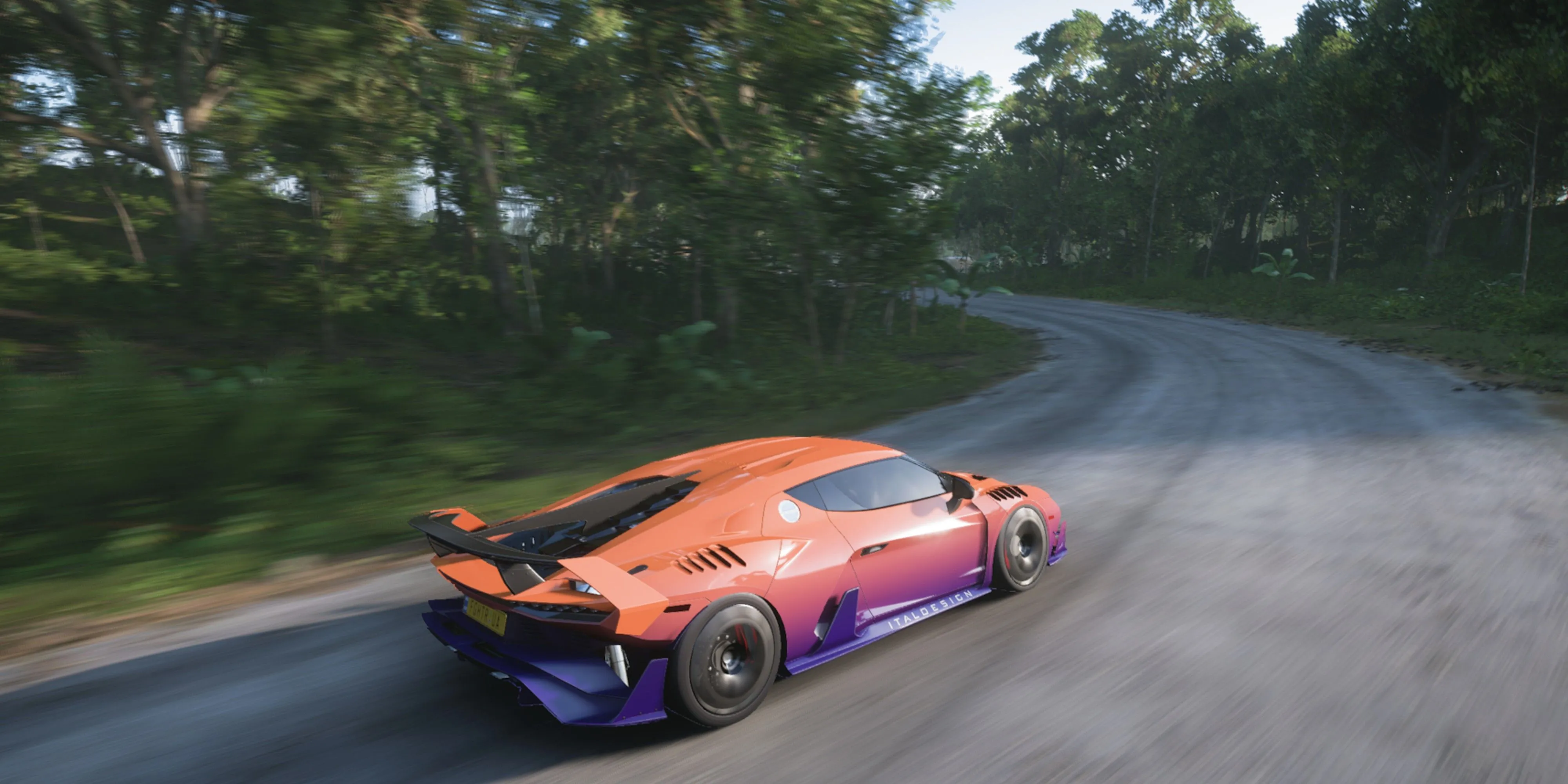 Chiếc Italdesign Zerouno tốc độ cao trên đường đua Forza Horizon 5, biểu tượng cho bộ sưu tập xe phong phú.