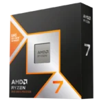 Chip AMD Ryzen 7 9800X3D màu đen nổi bật với logo AMD và tên sản phẩm, thể hiện công nghệ bộ nhớ đệm 3D V-Cache giúp tối ưu hiệu năng chơi game.