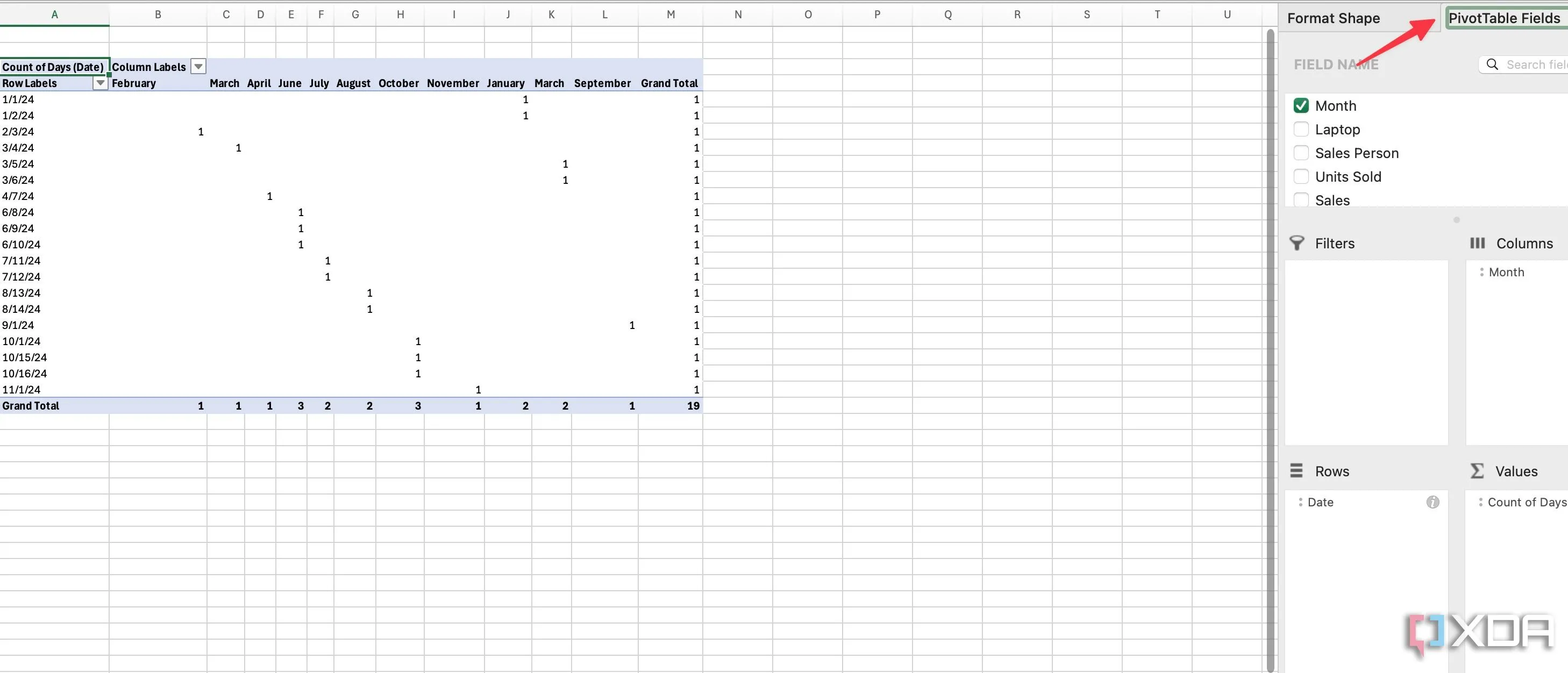 Chọn các trường dữ liệu phù hợp để xây dựng PivotTable trong Excel