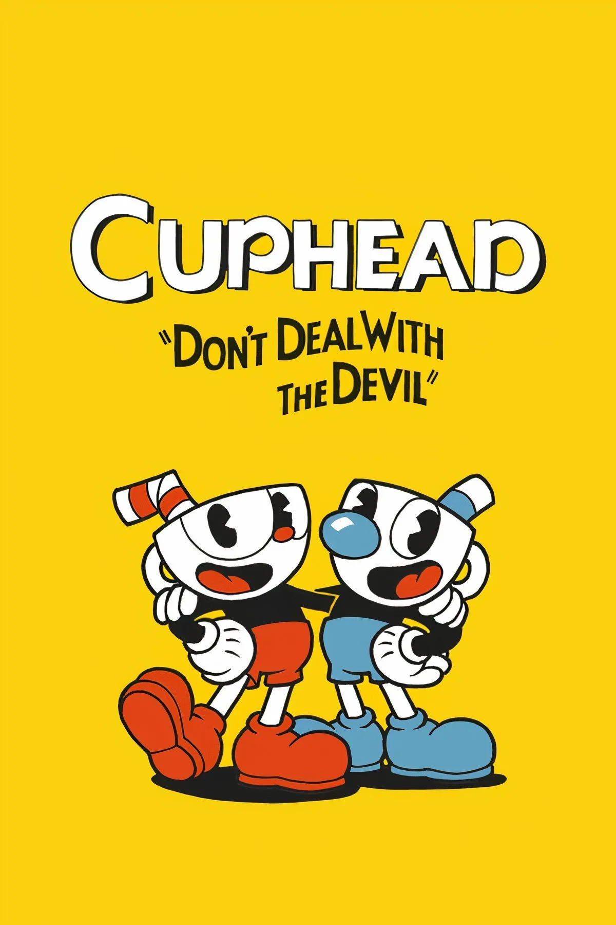 Cuphead và Mugman đối đầu với một con boss rồng khổng lồ trong phong cách hoạt hình cổ điển