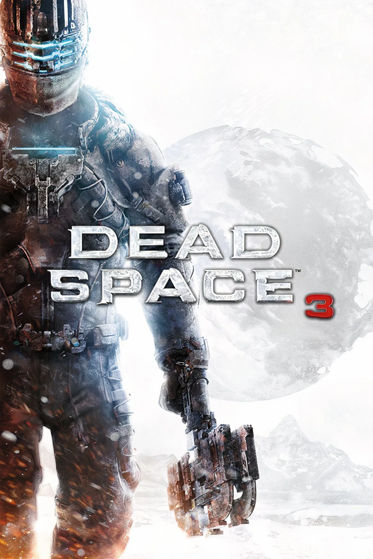 Dead Space 3 đang hiển thị gameplay với nhân vật chính Isaac Clarke chiến đấu giữa bối cảnh đổ nát và ánh sáng xanh ma mị