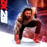 Đĩa game WWE 2K25 với các đô vật trên bìa