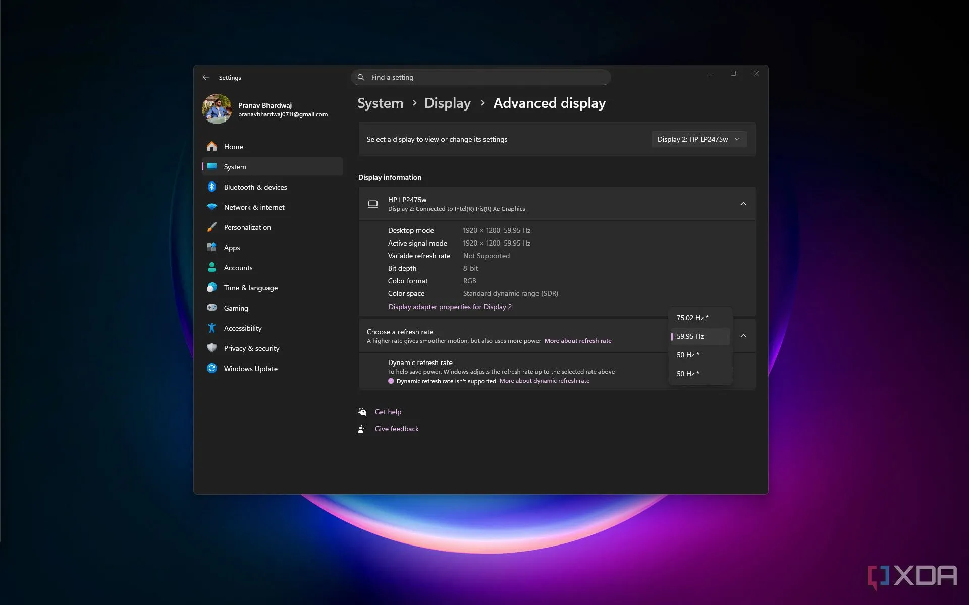 Điều chỉnh tần số quét màn hình trên Windows 11 để tiết kiệm pin