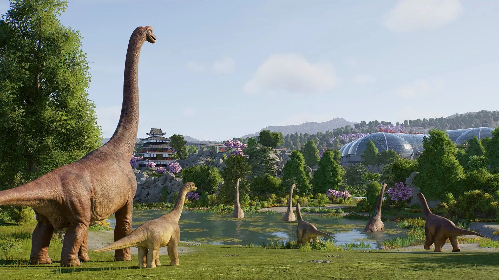 Du khách tham quan khu trưng bày khủng long trong Jurassic World Evolution 3