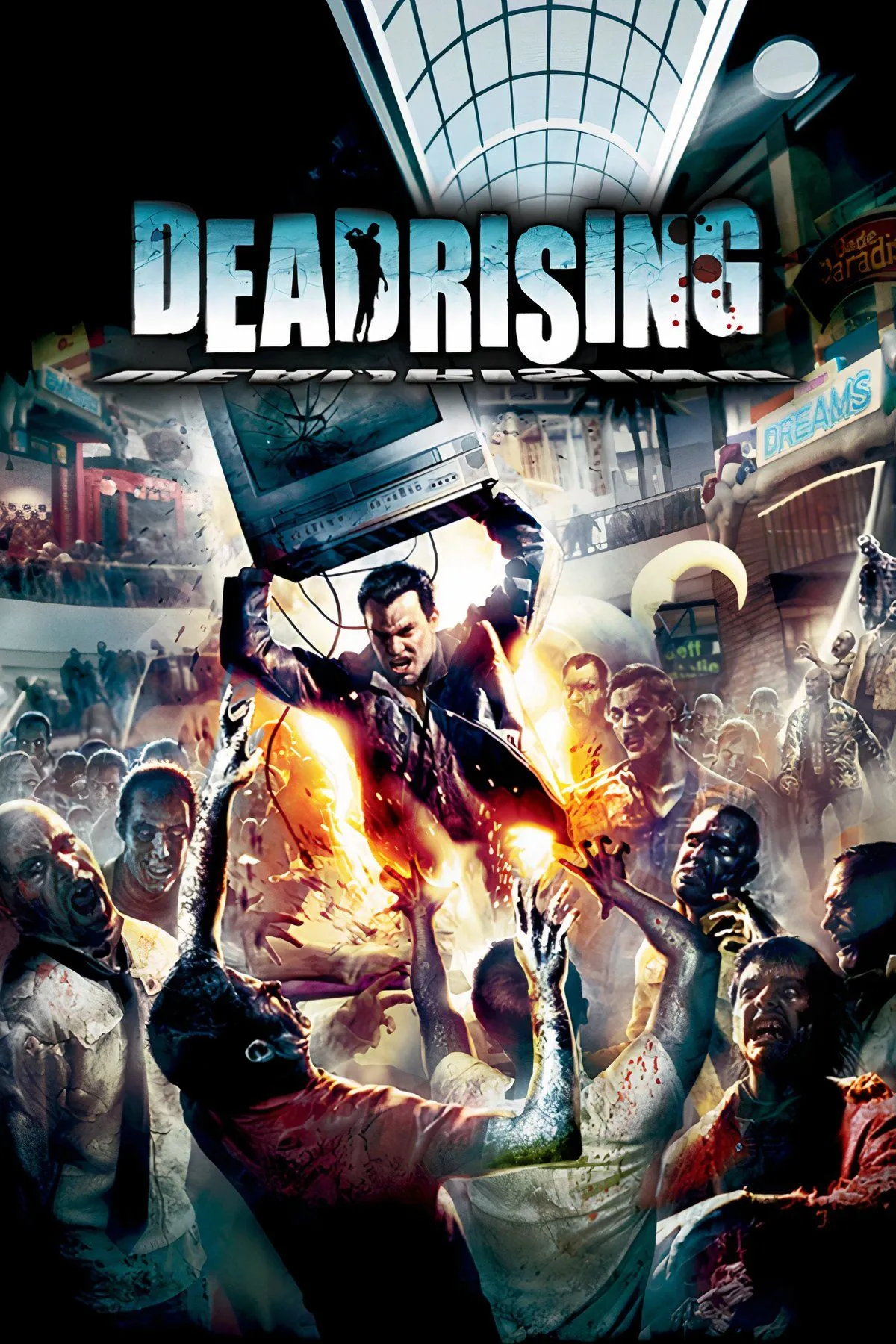 Frank West chiến đấu với đám đông zombie trong trung tâm thương mại của Dead Rising