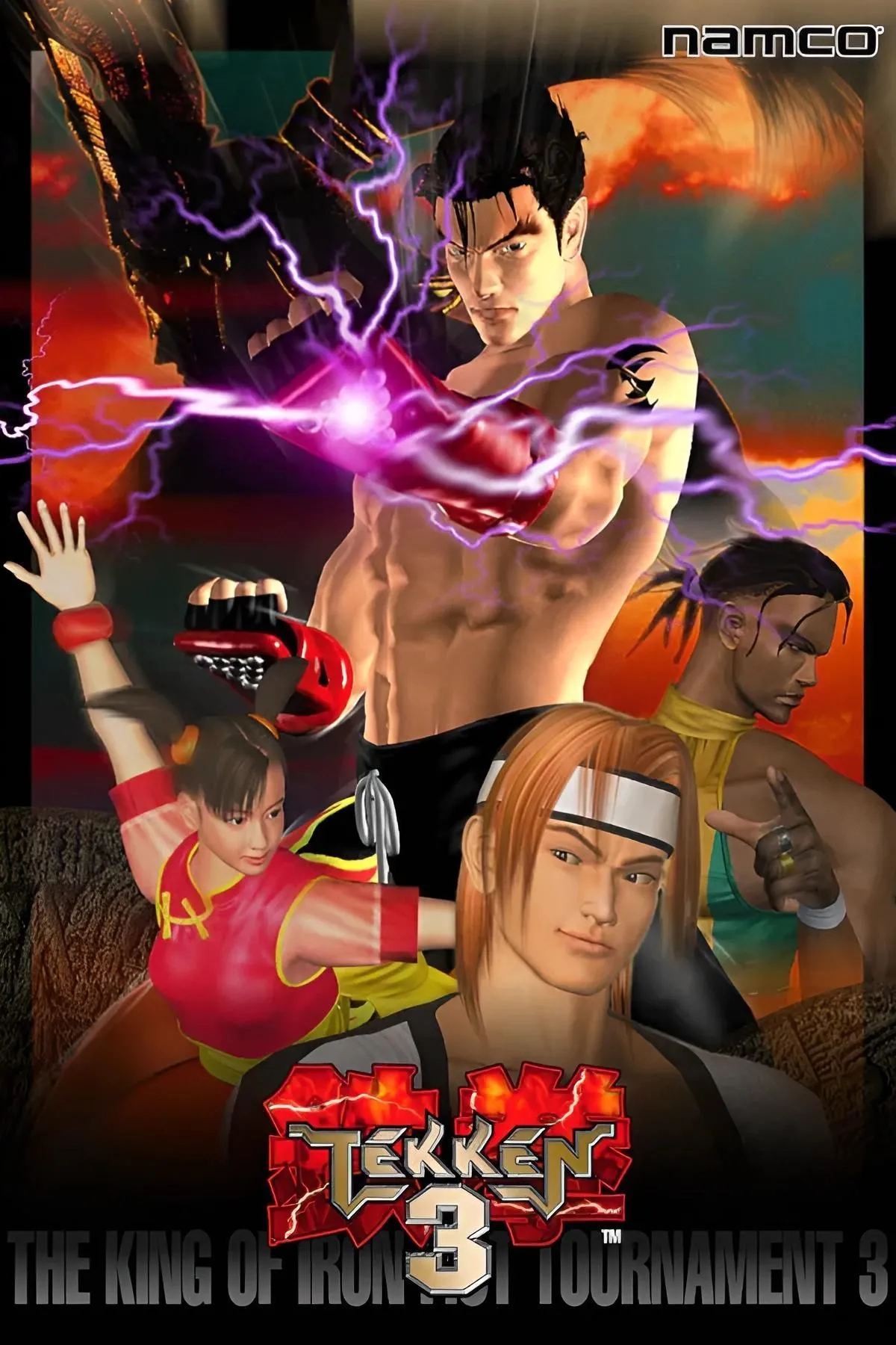 Game Tekken 3 với nhân vật Jin Kazama và Hwoarang trong một trận đấu đối kháng 3D