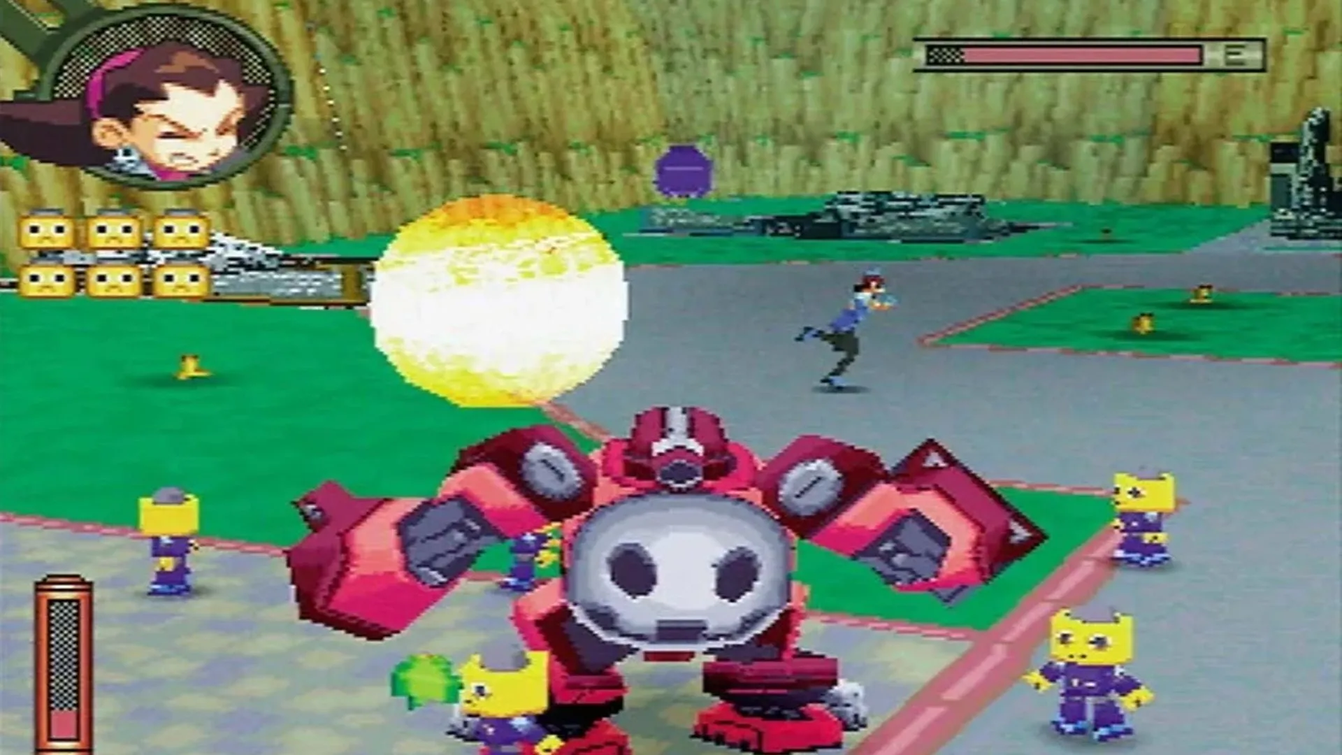 Gameplay The Misadventures of Tron Bonne với nhân vật chính và robot chiến đấu