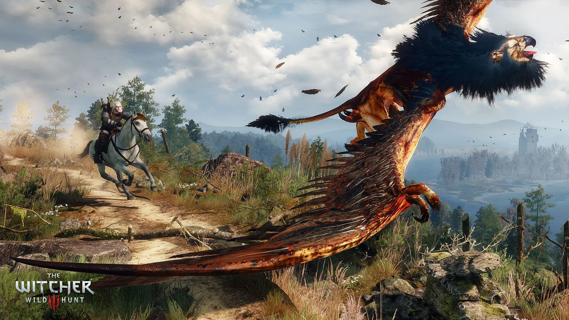 Geralt đang săn quái vật trong khu rừng của The Witcher 3.