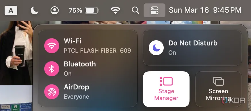 Giao diện bật/tắt Stage Manager trên macOS qua Control Center