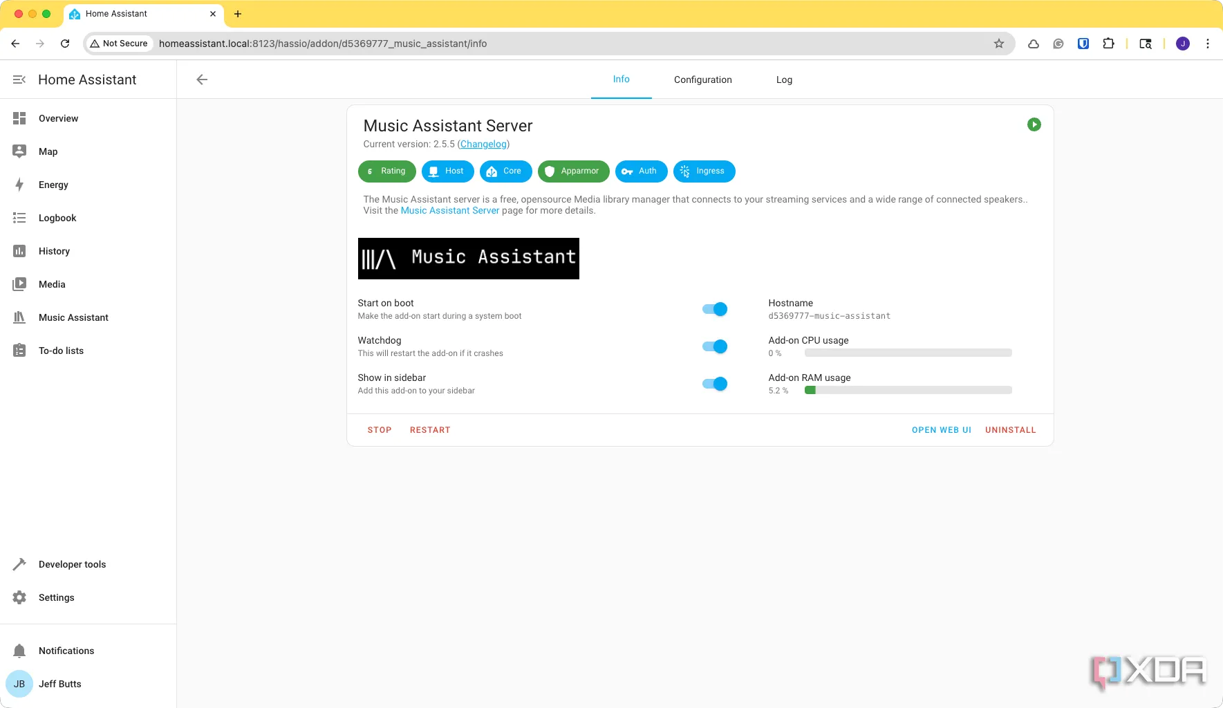 Giao diện cài đặt Music Assistant từ kho tiện ích bổ sung của Home Assistant