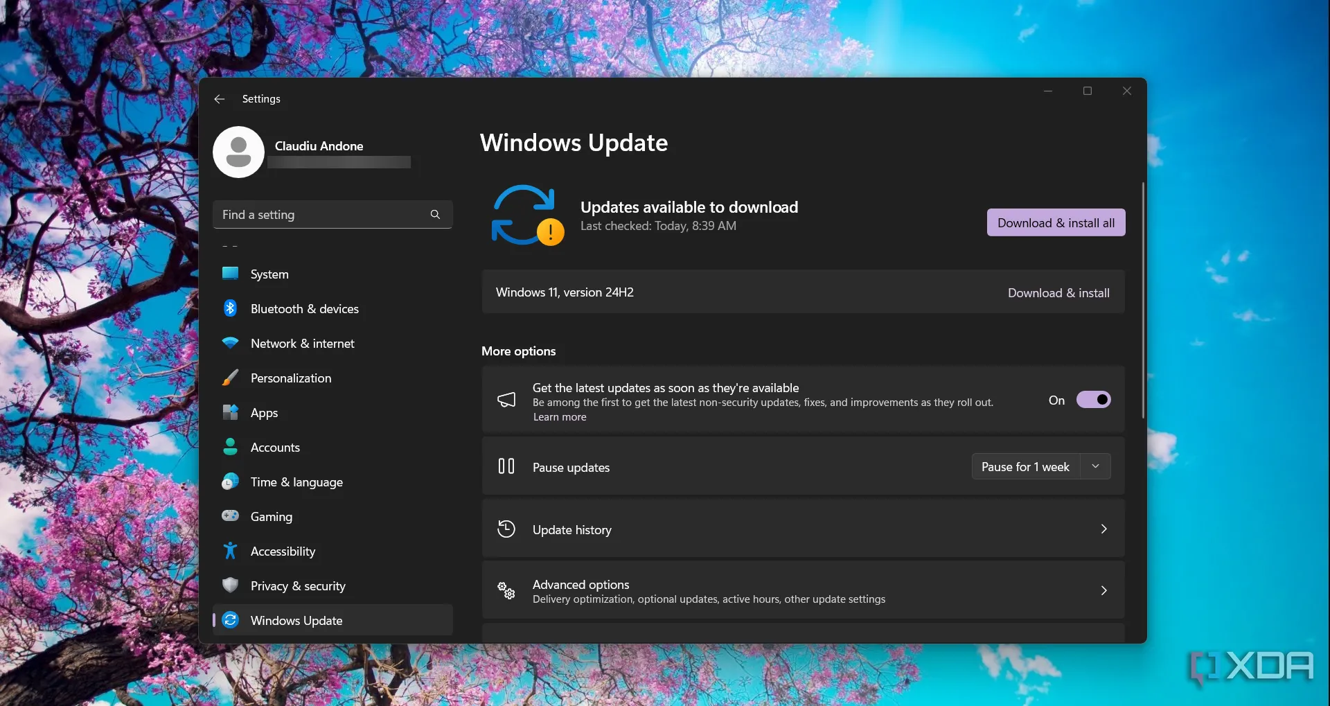 Giao diện cài đặt Windows Update trên Windows 11, nơi các bản cập nhật bảo mật được quản lý.