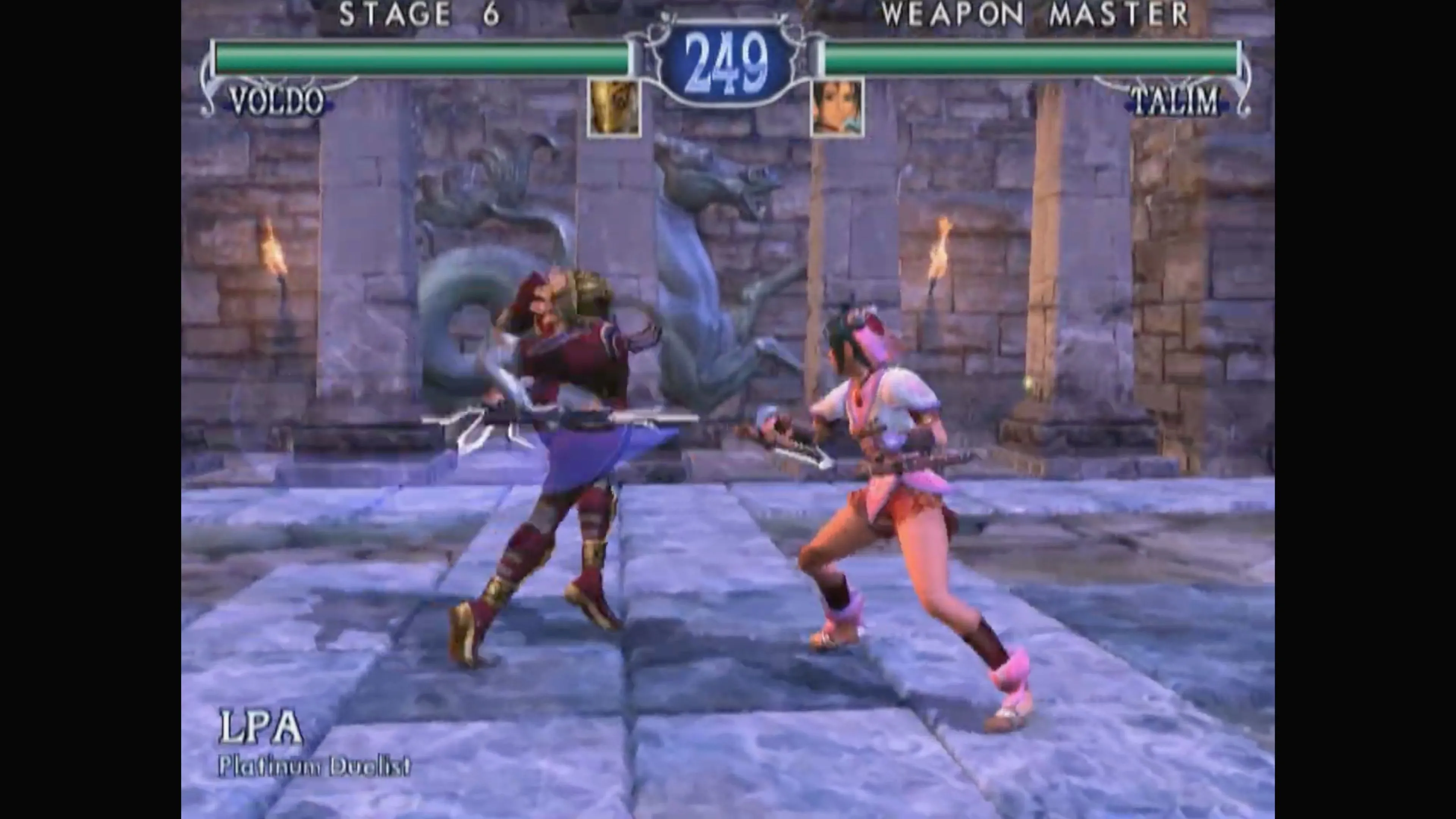 Giao diện chiến đấu của SoulCalibur II, một trong những game đối kháng đỉnh cao của GameCube.